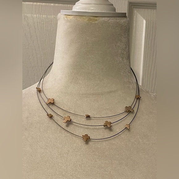 NWT Jade & Jasper 3 Tier Wire necklace-Multiple miniature cross shaped accents* - Picture 1 of 7